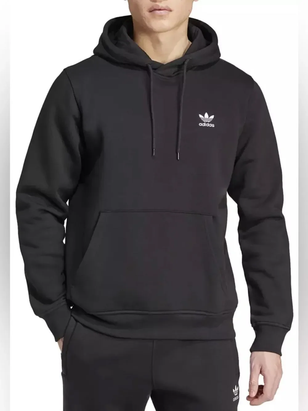 Adidas Essentials Black Trefoil Pullover Hoodie 2XL Athleisure Gym Workout
